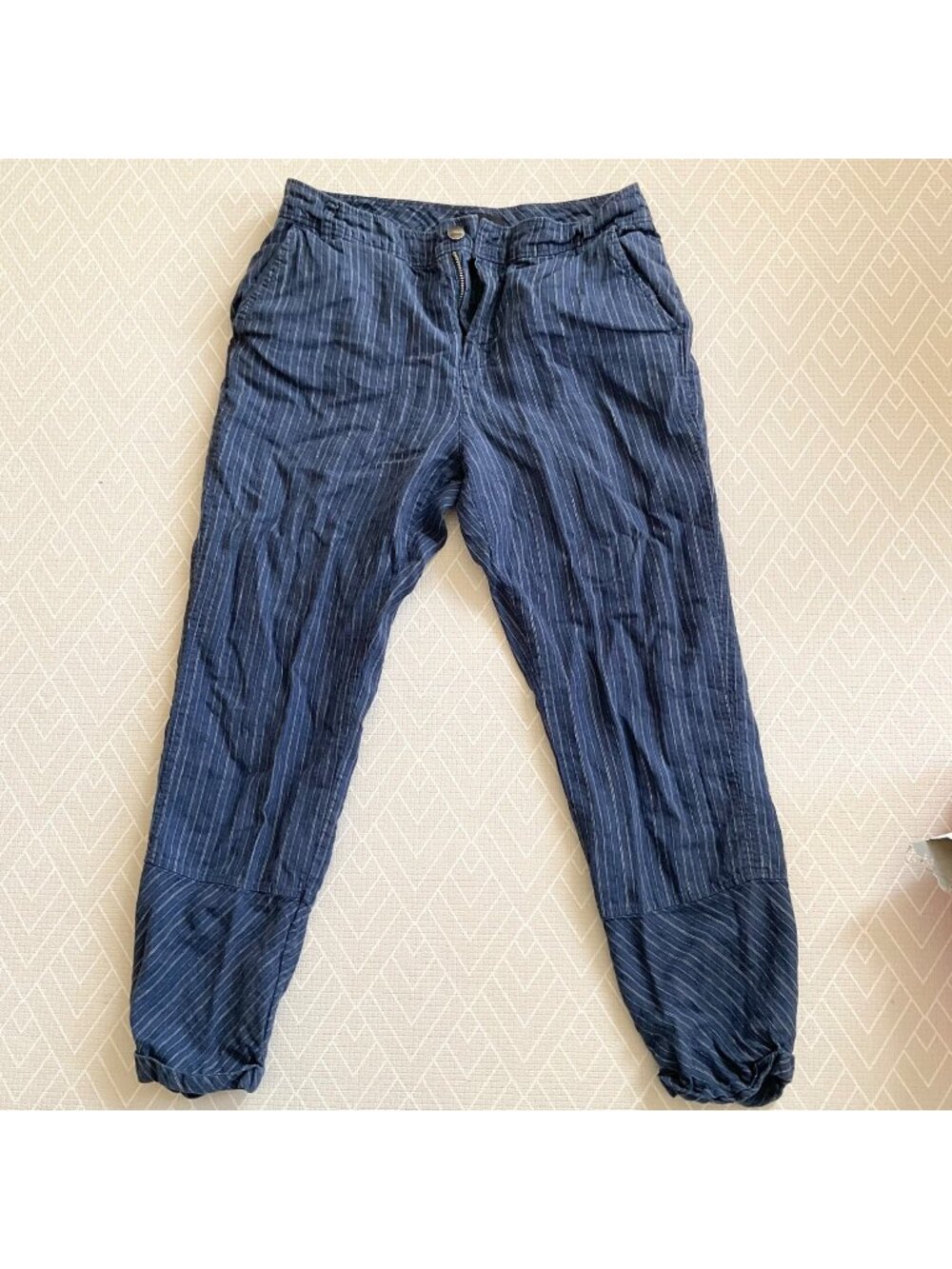 MNG MANGO striped blue linen pants SZ8 Waist 30